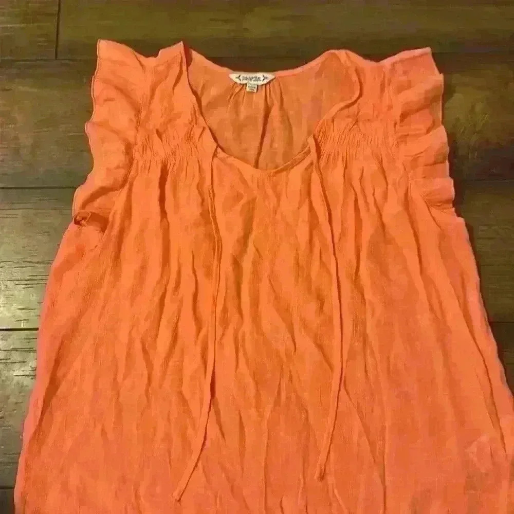 Women’s size large ruffle sleeves, top orange